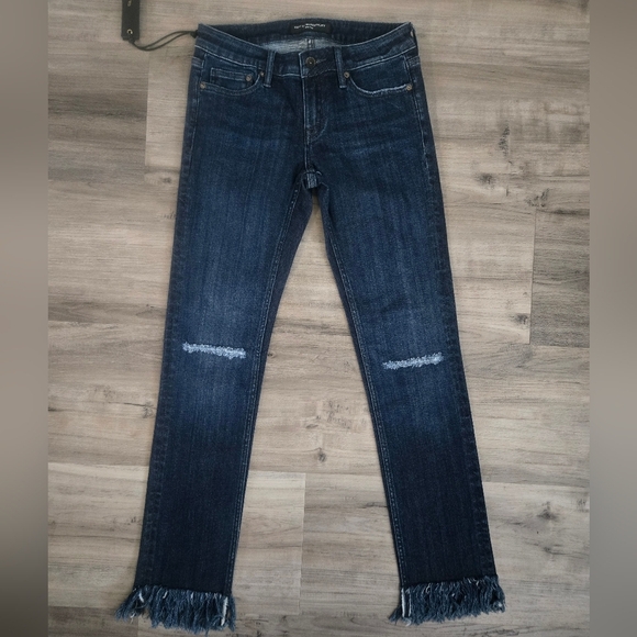 Cult Of Individuality New York Dark Blue Frayed Hem High Rise Ankle Jeans sz 25 - Picture 8 of 15
